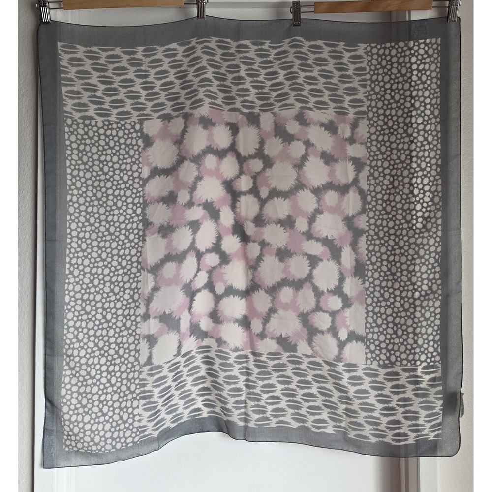 Tie Rack London Women Square Scarf Grey Pink White Abstract Wrap Shawl